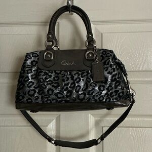 Coach Black and Silver Metallic Leopard Satchel/Shoulder Bag
